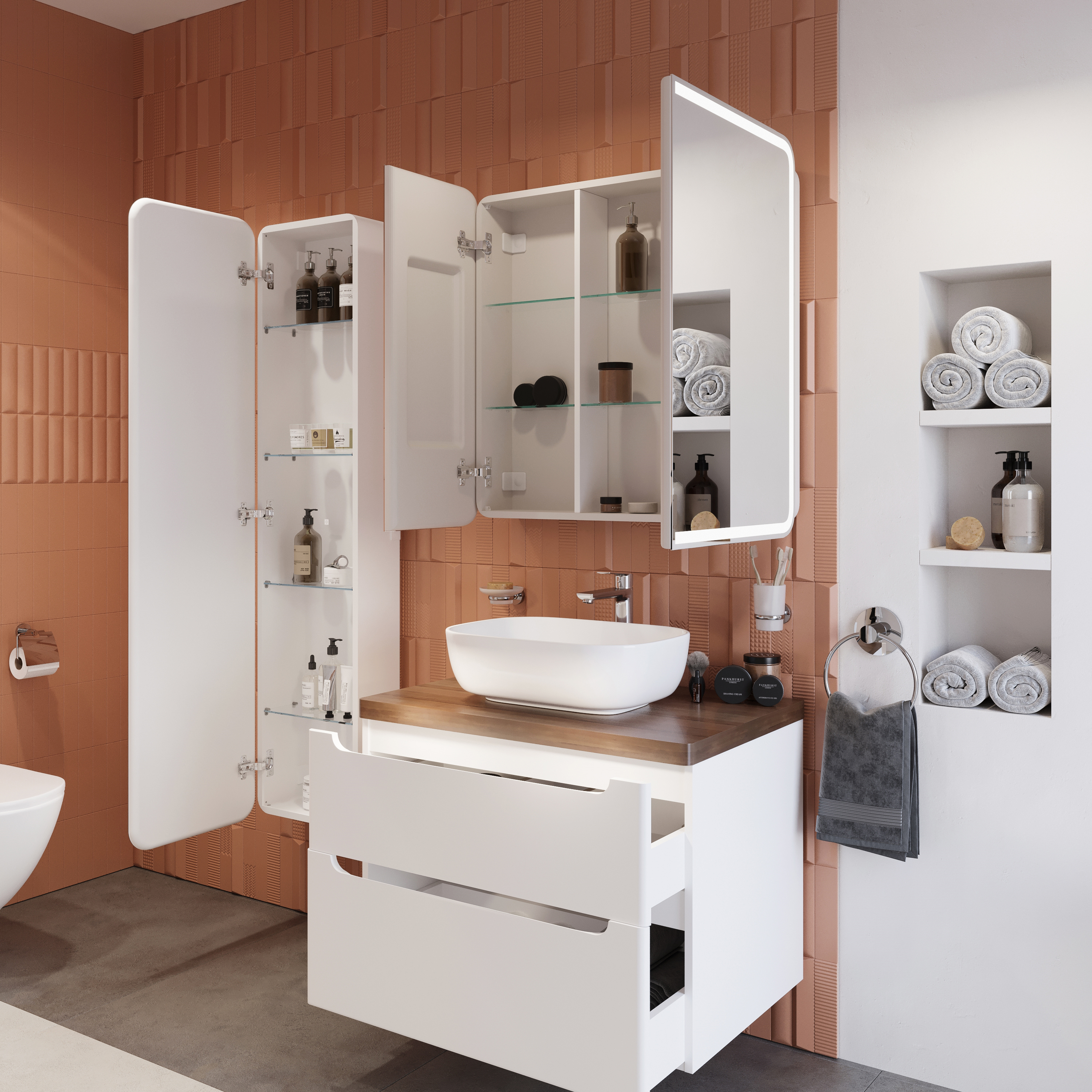 Мебель для ванной STWORKI Берген 80 белая с темной столешницей, раковина Moduo 50 Square 549488 - 4