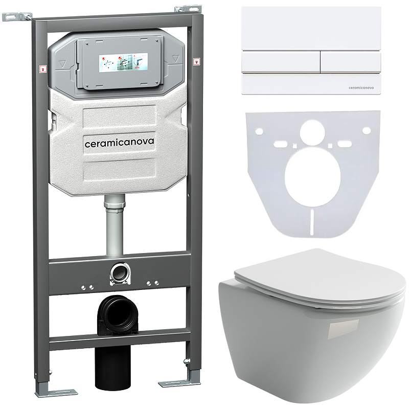 Комплект унитаза с инсталляцией Ceramica Nova Metropol белый с сиденьем микролифт и кнопкой белой матовой CN4002_1002W_1000 - 0