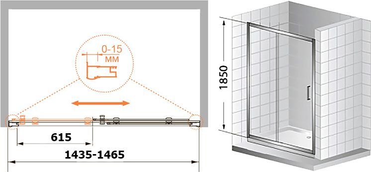 Душевая дверь в нишу Cezares Pratico BF1 145 C Cr PRATICO-BF-1-145-C-Cr - 5