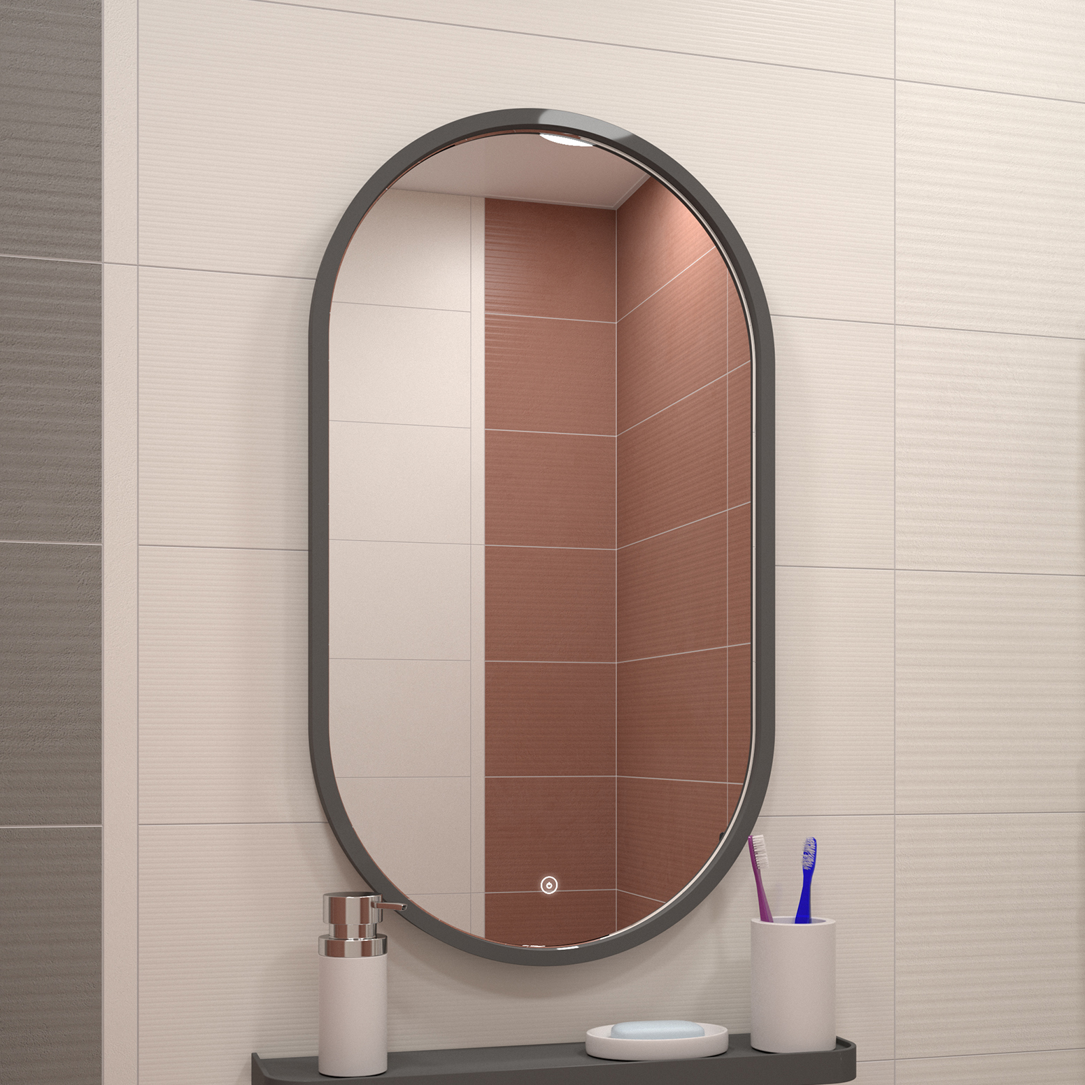 Зеркало DIWO Казань 45 серое, с подсветкой, овальное, в стиле лофт, сенсорное управление ЗЛП1721 - 5