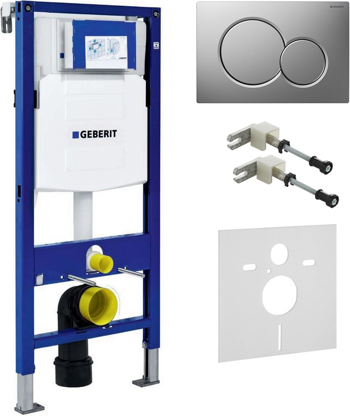 Система инсталляции для унитазов Geberit Duofix UP320 111.300.00.5 с кнопкой смыва матовый хром, шумоизоляцией и креплениями - 0