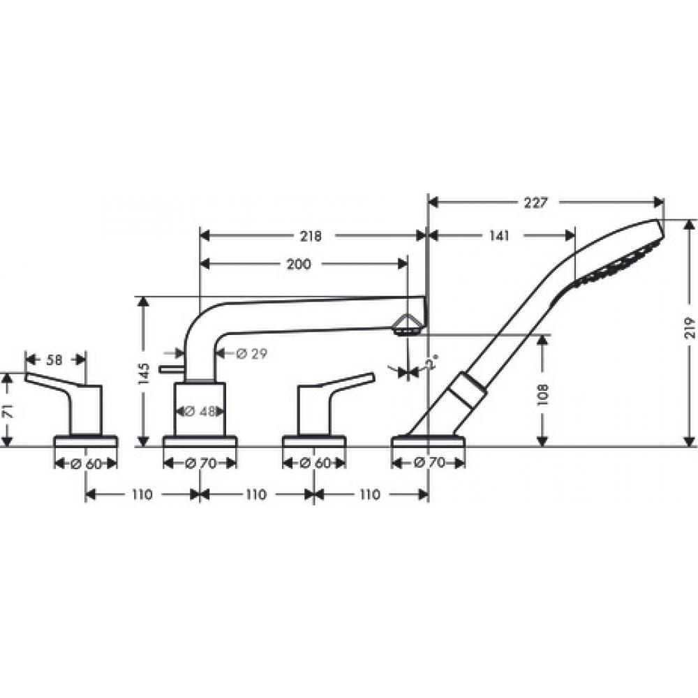 Смеситель на край ванны, на 4 отверстия Hansgrohe 72418000 - 1