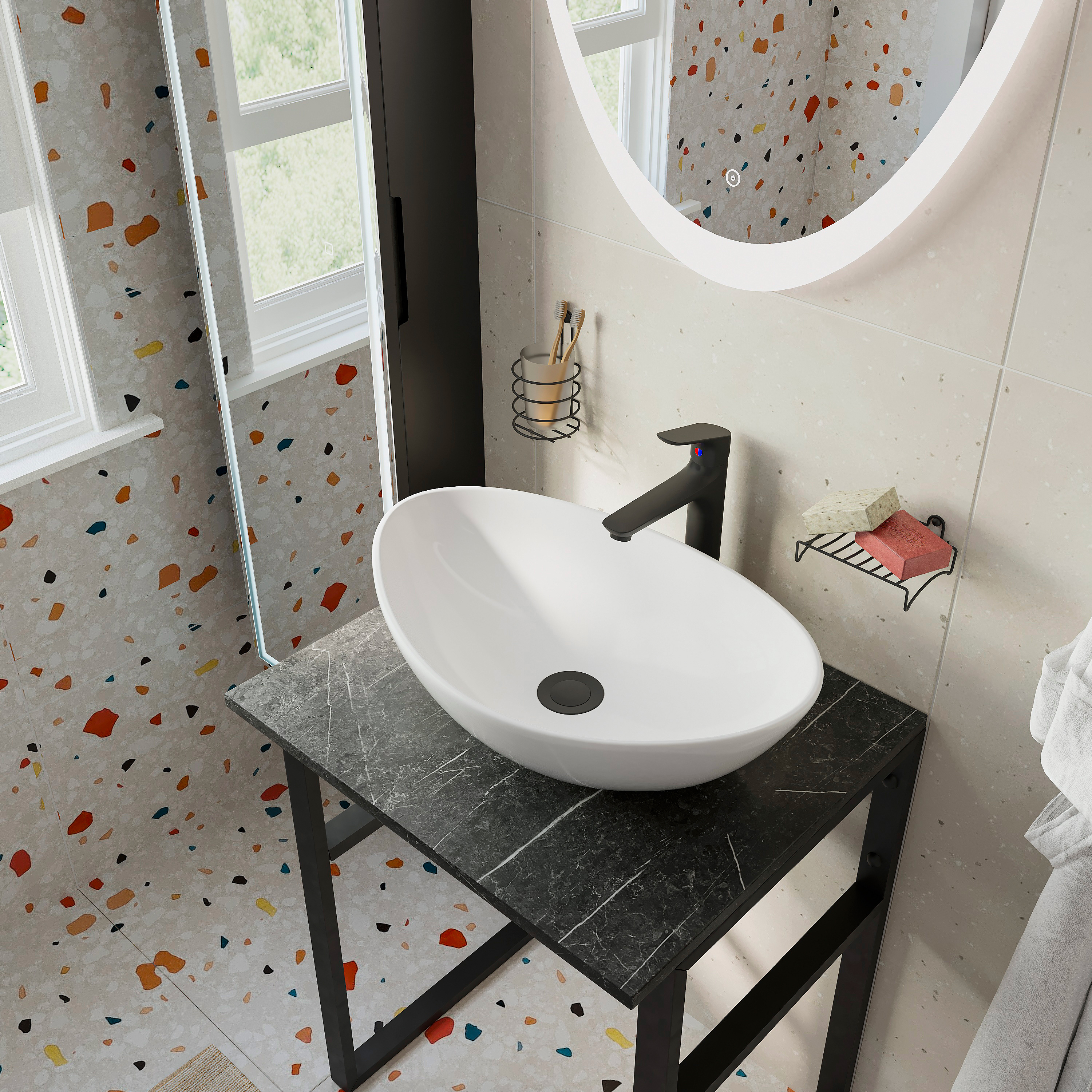 Консоль DIWO Элиста 60 чёрный мрамор, с раковиной Moduo 55 Leaf 554814 - 3