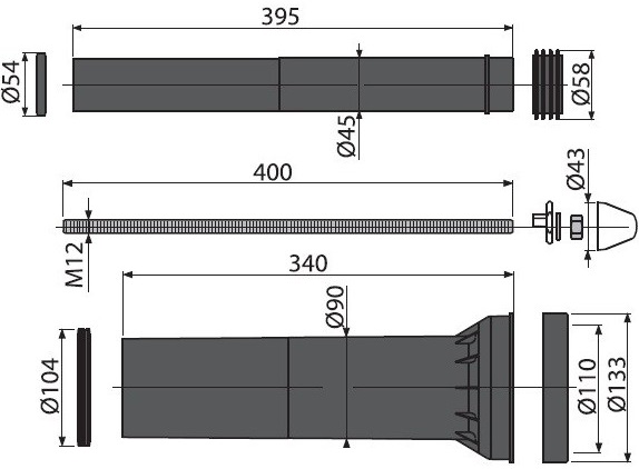 M9000 Kомплект принадлежностей к унитазу с удлиненными деталями для людей с ограниченными физ. возм. - 1
