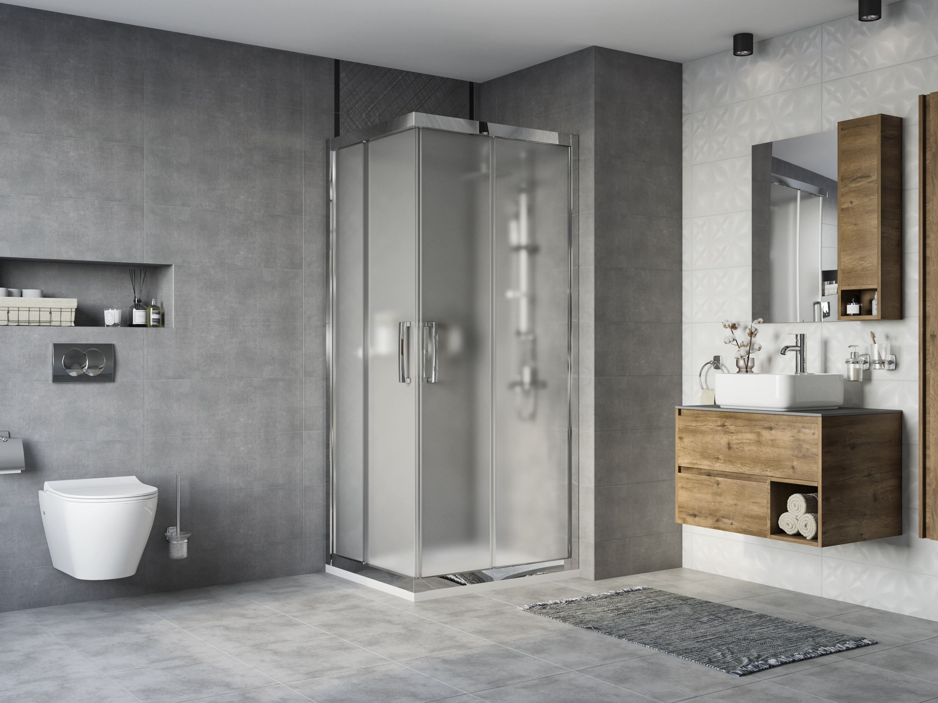 Душевой уголок STWORKI Карлстад DE019RC8090200 90x80 см профиль хром глянец, стекло матовое 3GW136TTKK000 - 1