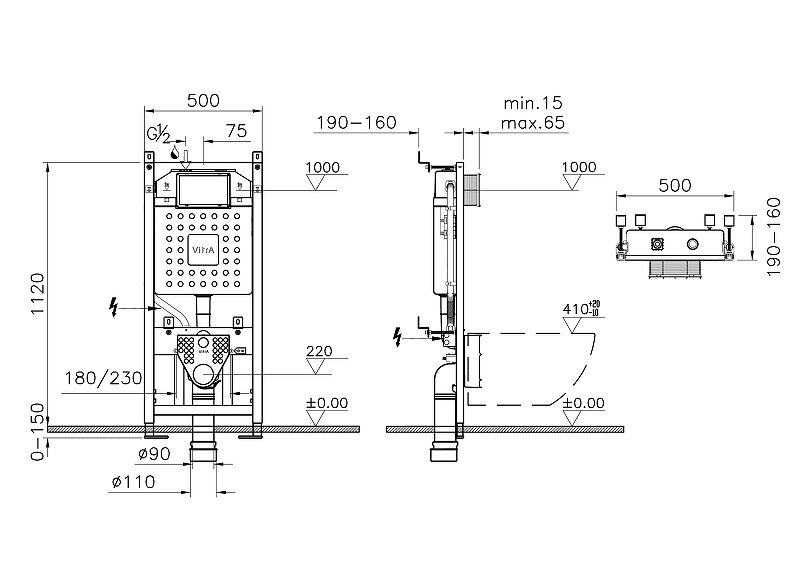 Комплект подвесного унитаза с инсталляцией VitrA Integra Round белый с сиденьем микролифт и кнопкой хром 9856B003-7205 - 5