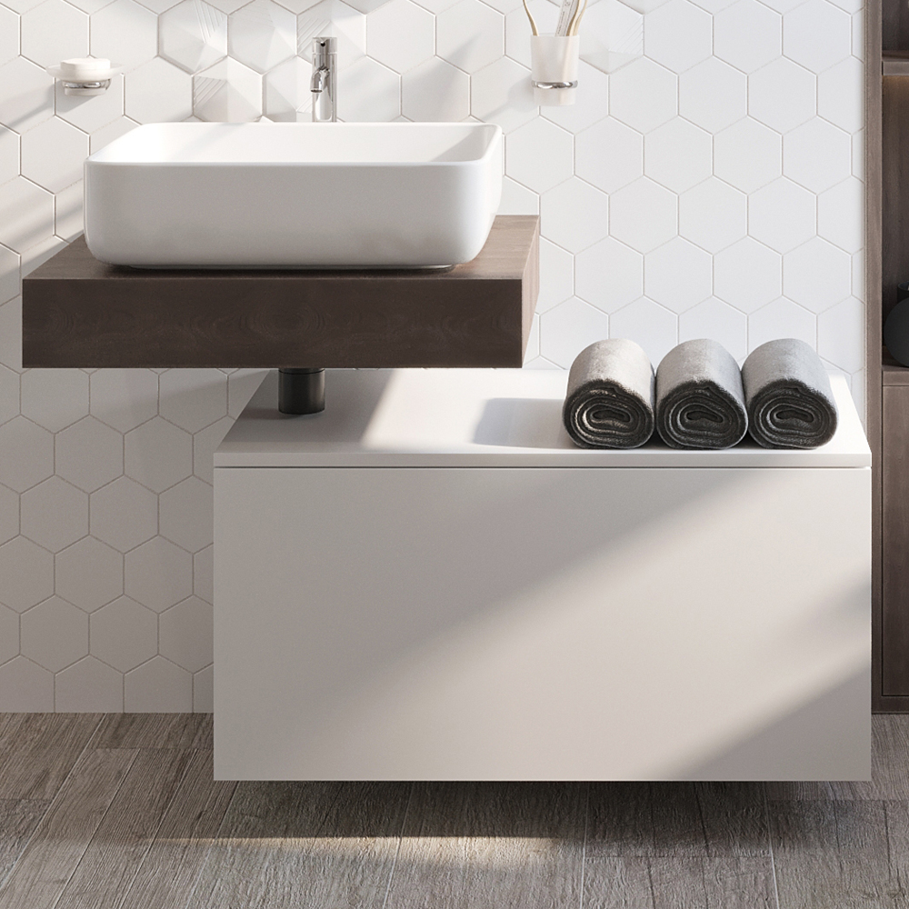 Столешница STWORKI Ольборг 60 дуб карпентер, без отверстий, с тумбой 80, с раковиной STWORKI Soul 1 белой 489275 - 0