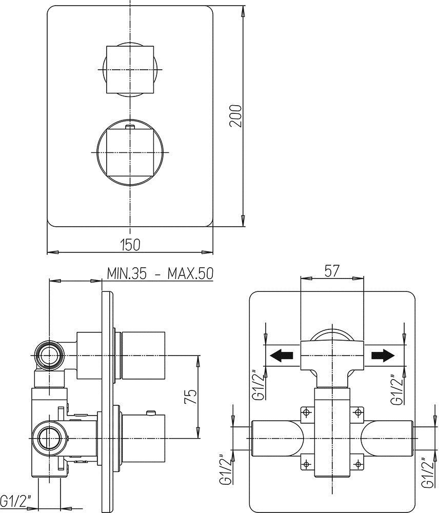 Термостатический смеситель Paini Dax-R 84CR691TH С ВНУТРЕННЕЙ ЧАСТЬЮ,  для душа - 1