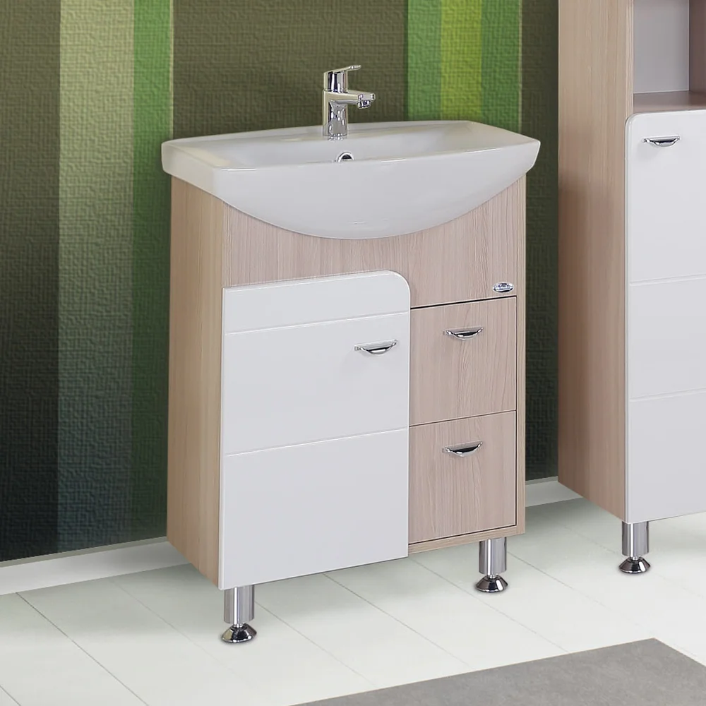 Тумба с раковиной Onika Стиль 60 белый - светлое дерево - 1