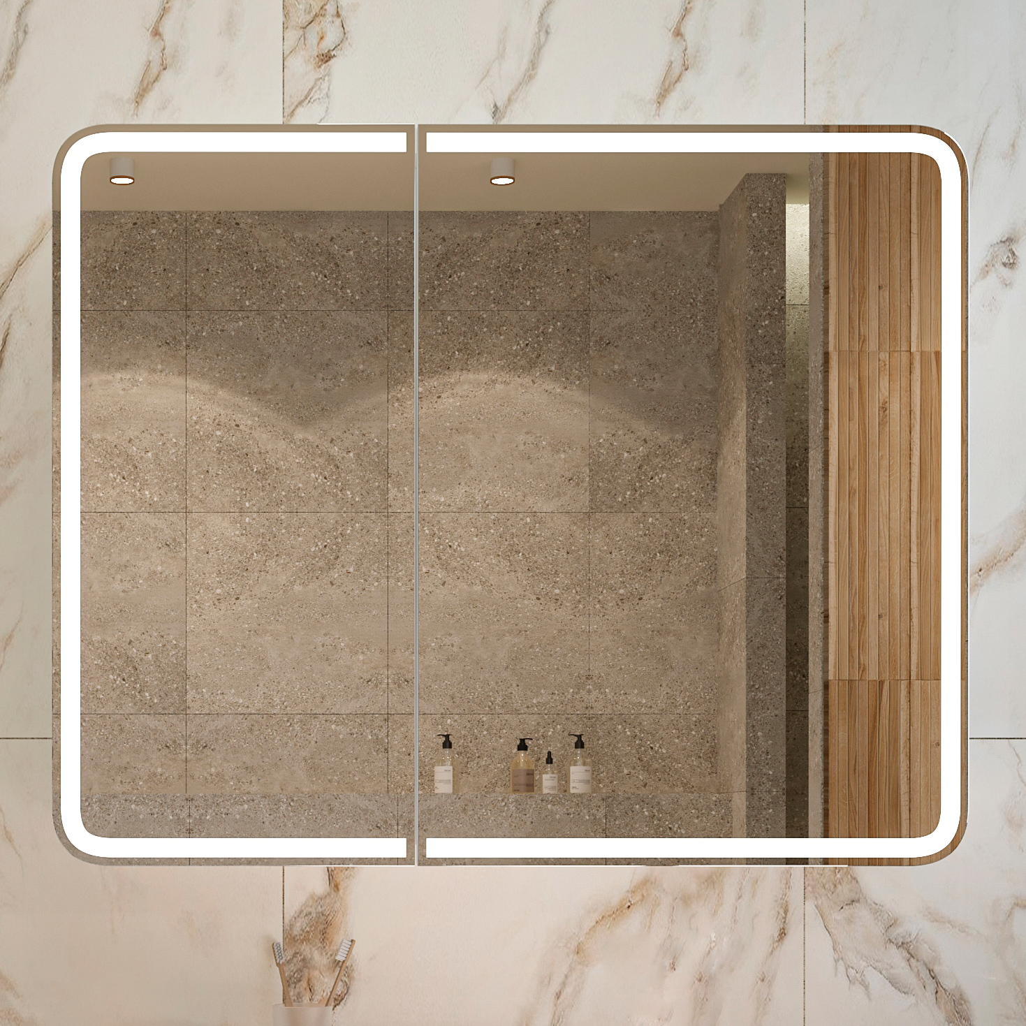 Зеркало-шкаф STWORKI Ольборг МВК080 100, с подсветкой, навесное, белое, большое, в стиле лофт, с розеткой - 0