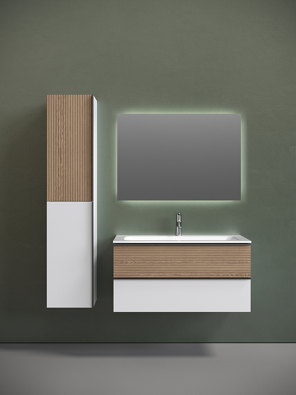 Тумба под раковину Sancos Delta 99х44 белая - светлое дерево DL100W - 1