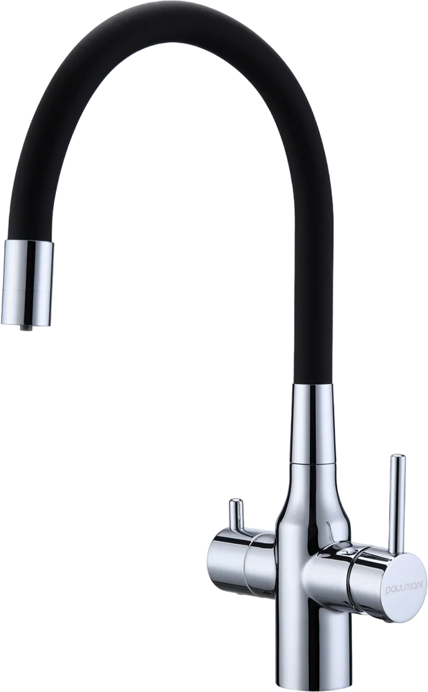 Смеситель для кухни Paulmark Salix с гибким изливом хром - черный матовый Sa213419-CR - 0