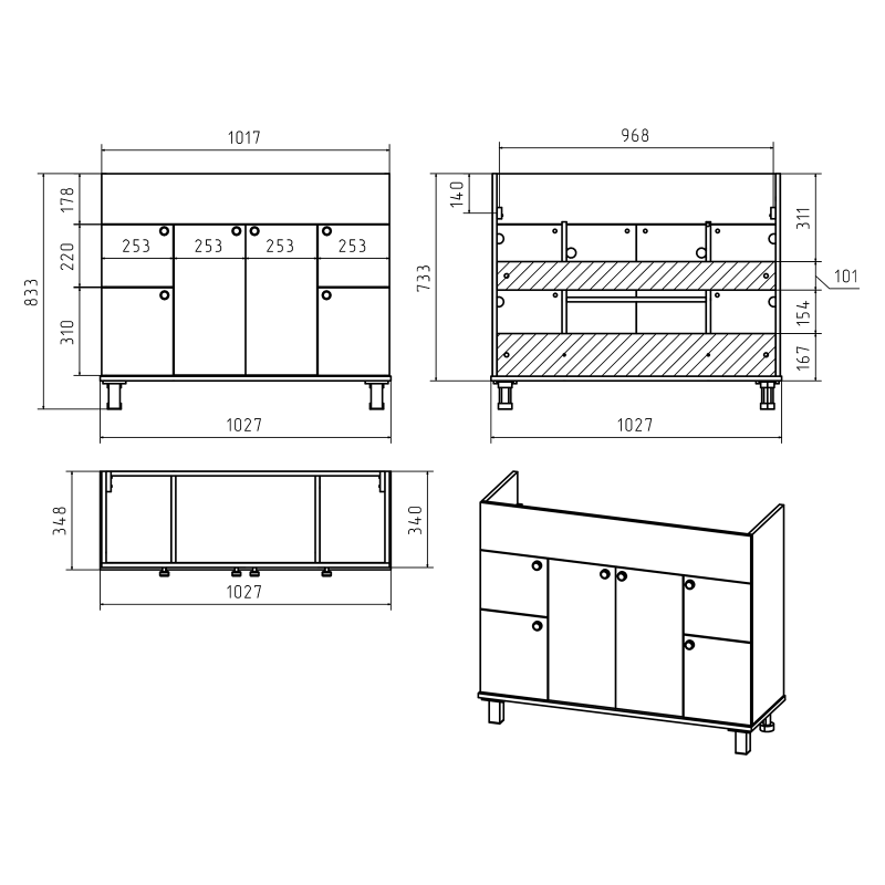 Тумба с раковиной Misty Жардин 105 бежевая глянцевая УТ000011394 - 3