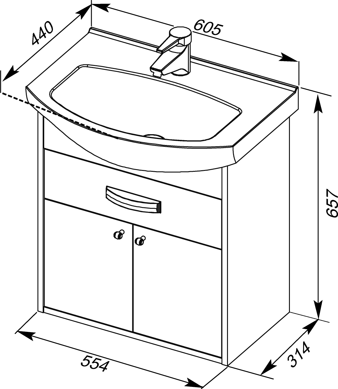 Тумба с раковиной Aquanet Грейс 60 1 ящик, 2 фасада, дуб сонома - 7