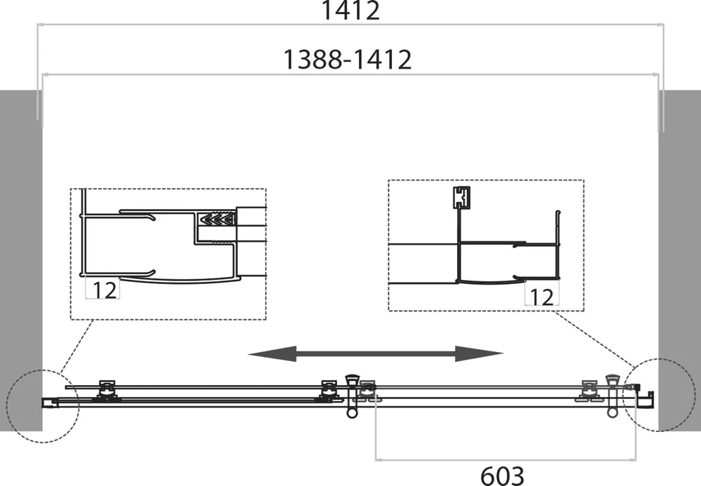 Душевая дверь в нишу BelBagno Uno 140х195 профиль хром стекло рифленое UNO-195-BF-1-140-CH-CR - 4