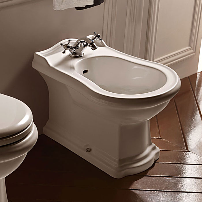 KERASAN Retro Биде напольное приставное BTW с 3 отв. под смеситель, цвет белый 102201*3 - 0