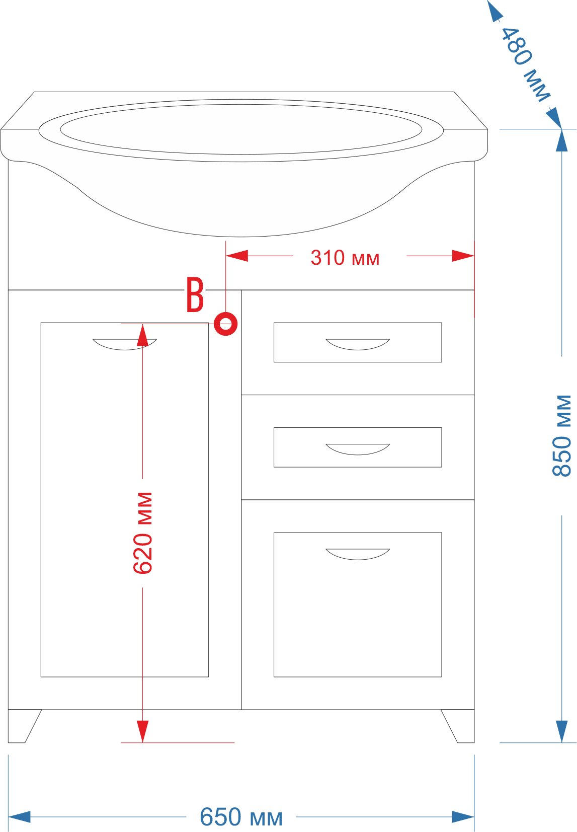 Мебель для ванной Misty Дрея 65 2 ящика, с бельевой корзиной - 7