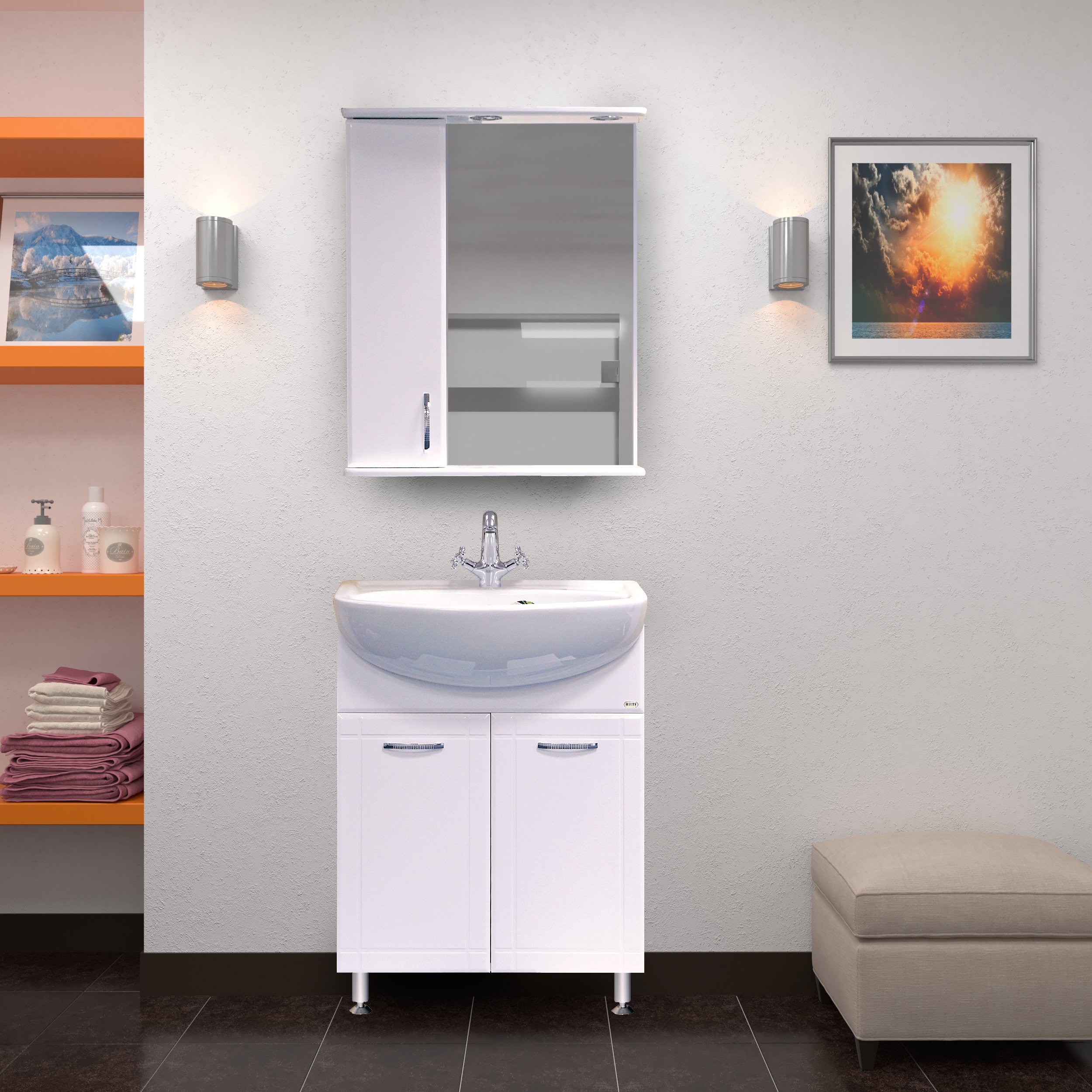 Мебель для ванной Misty Уют 60 прямая белая - 0