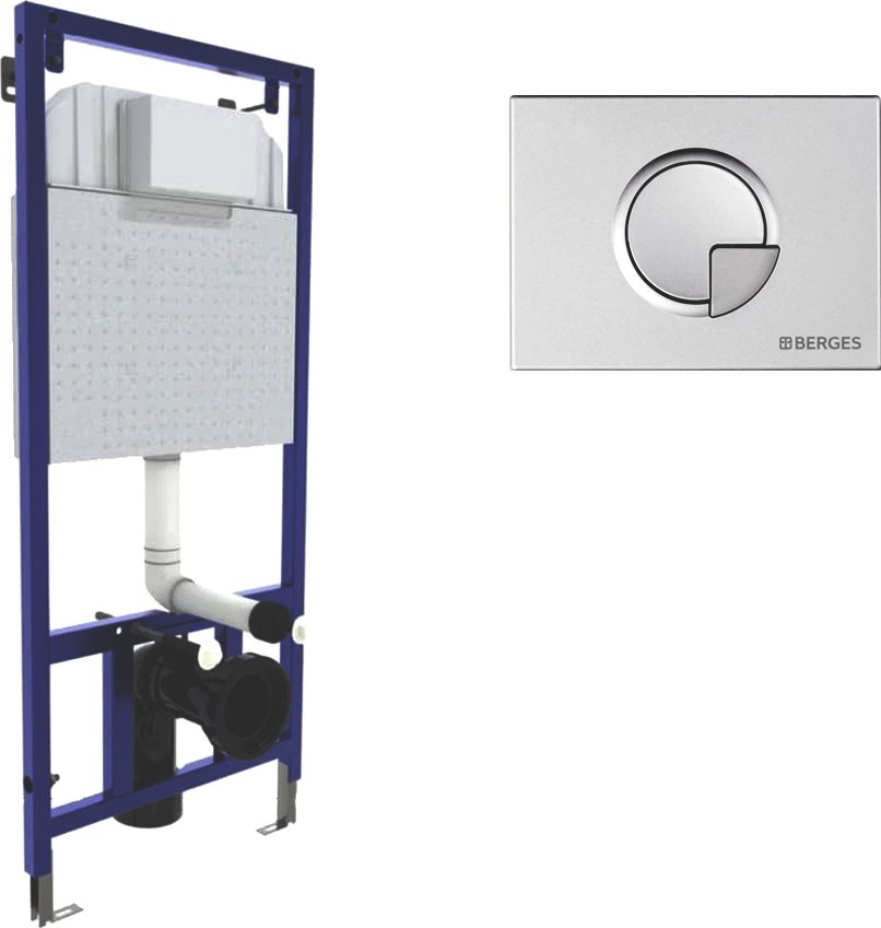 Система инсталляции для унитазов Berges Wasserhaus Novum с кнопкой смыва, матовый хром 040222 - 0