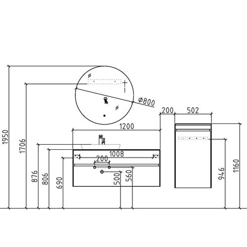 Тумба с раковиной Black&White Universell 120 черно-белая 907U1200 - 3