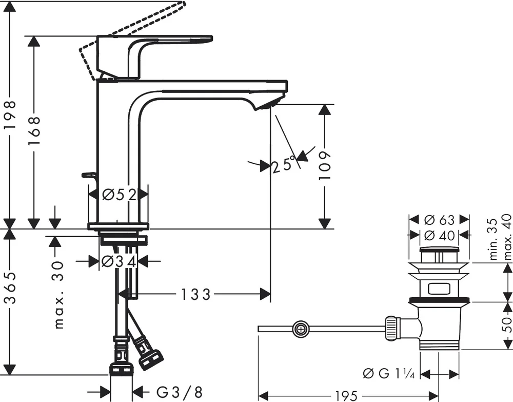 Смеситель для раковины Hansgrohe Rebris E с донным клапаном хром 72559000 - 5