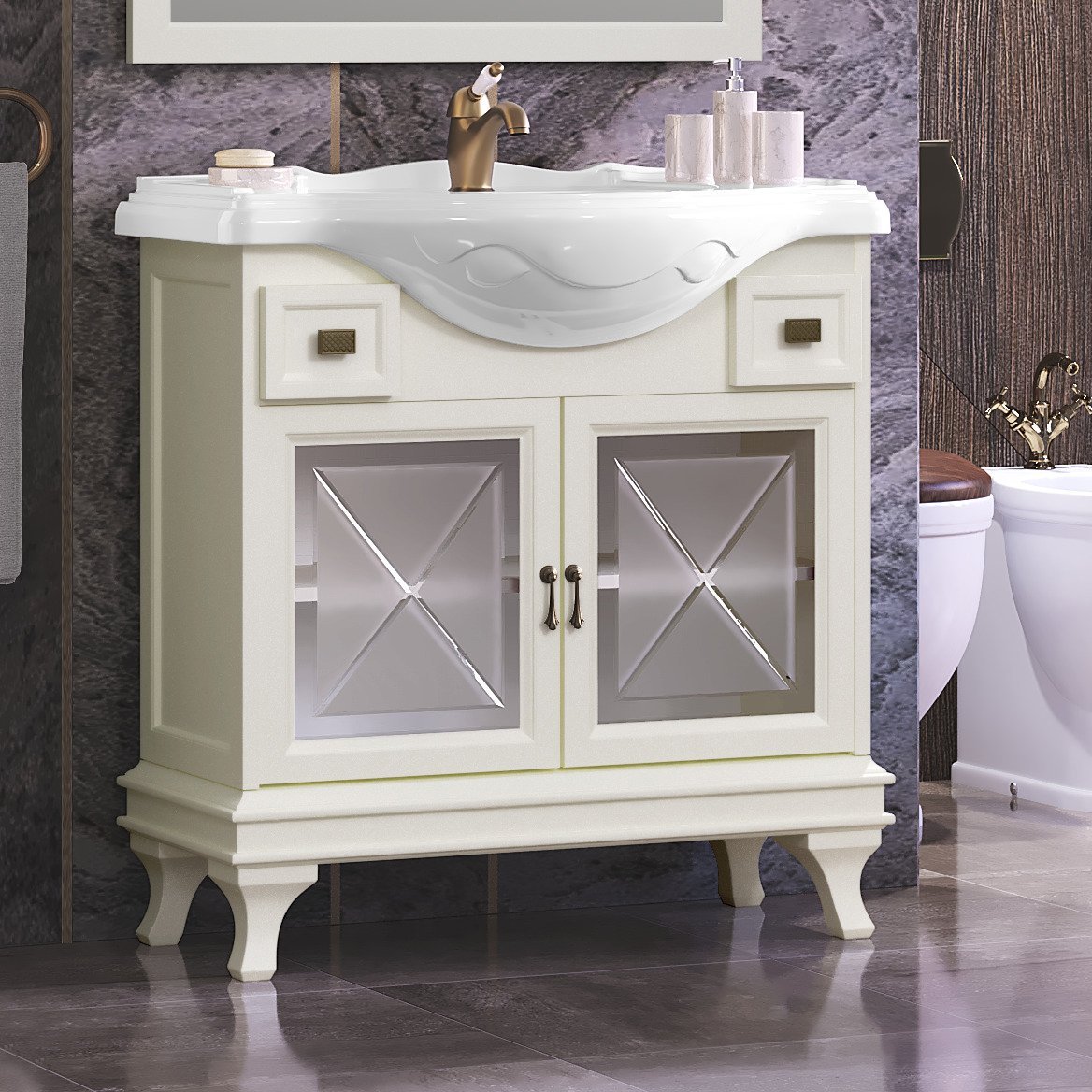 Тумба с раковиной Opadiris Борджи 85 слоновая кость - 0