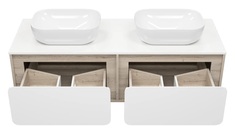 Тумба под раковину Misty Дубль 150 светлое дерево - белая П-Дуб-09150-372Я - 1