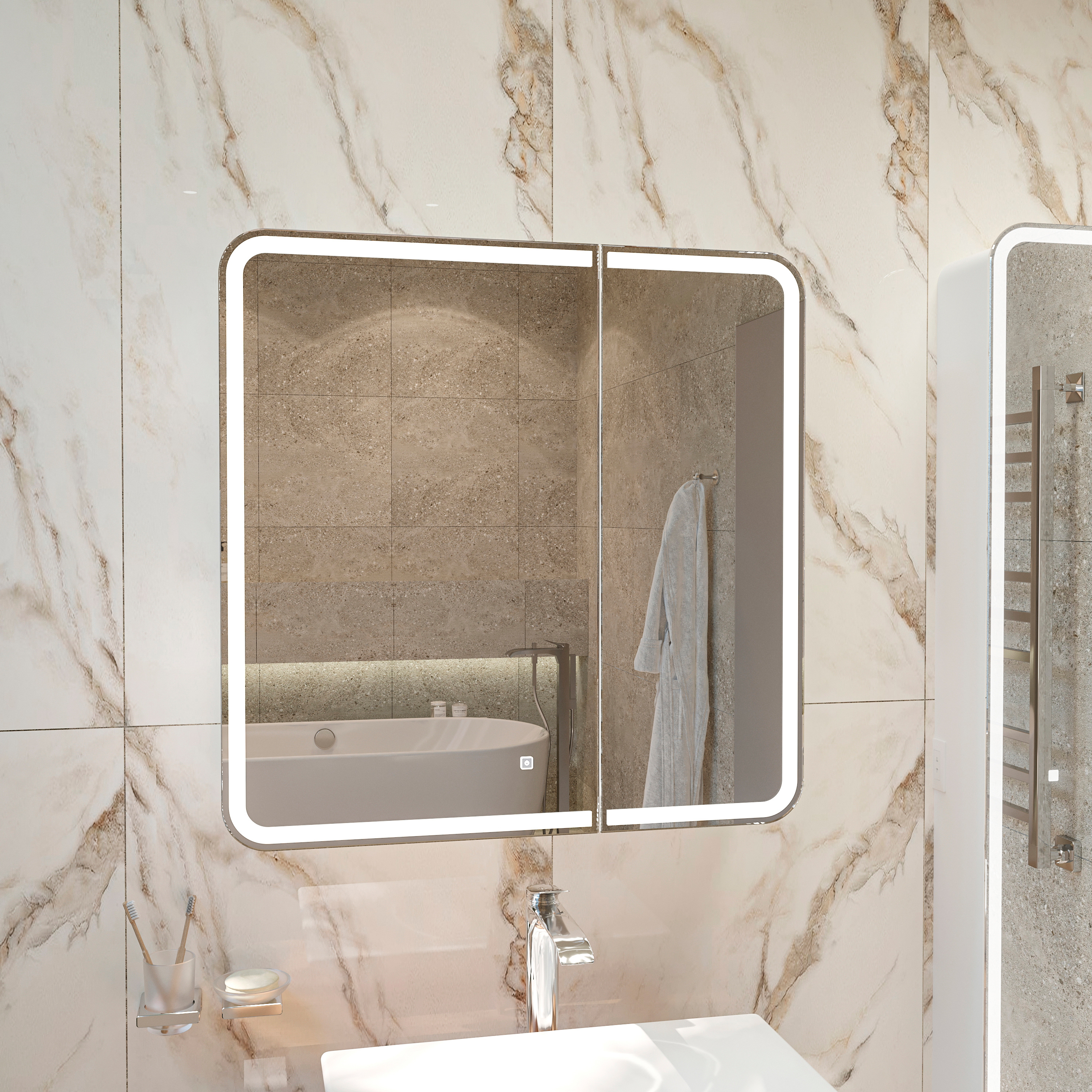 Зеркало-шкаф STWORKI Ольборг МВК079 80, с подсветкой, навесной, белый, прямоугольный, в стиле лофт, с розеткой - 9