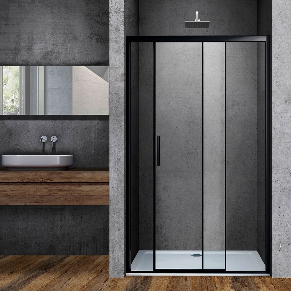 Душевая дверь в нишу Vincea Soft VDS-3SO120CLB 120 см, стекло прозрачное, профиль черный - 0