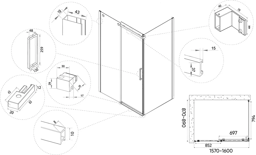 Душевой уголок Veconi Rovigo RV-070 160x90 профиль хром  RV071-16090PR-01-19C4 - 3