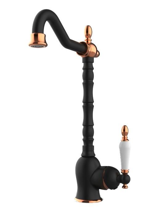 Смеситель для кухни GPD Retro черный матовый - розовое золото MTE180-S-R - 0