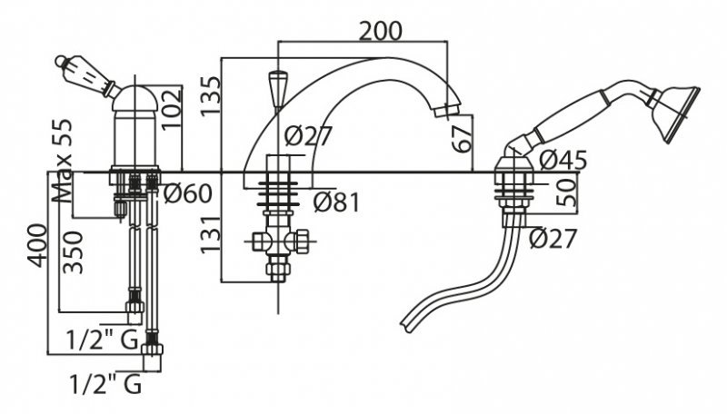 Смеситель для ванны Cezares Vintage хром  VINTAGE-BVDM-01-Sw - 5