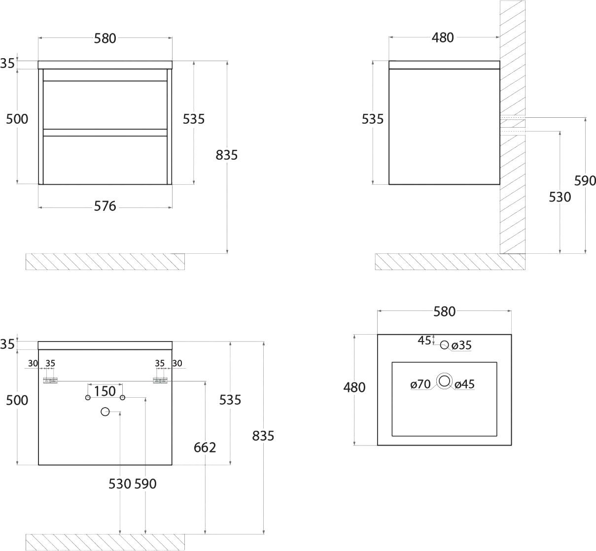 Тумба для комплекта Art&Max Family 60, подвесная, Cemento Veneto Family-580-2C-SO-CV - 2