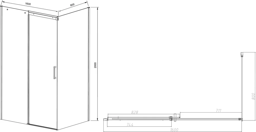 Душевой уголок Vincea Dice 160х80 профиль хром стекло прозрачное VSR-4D8016CL - 3
