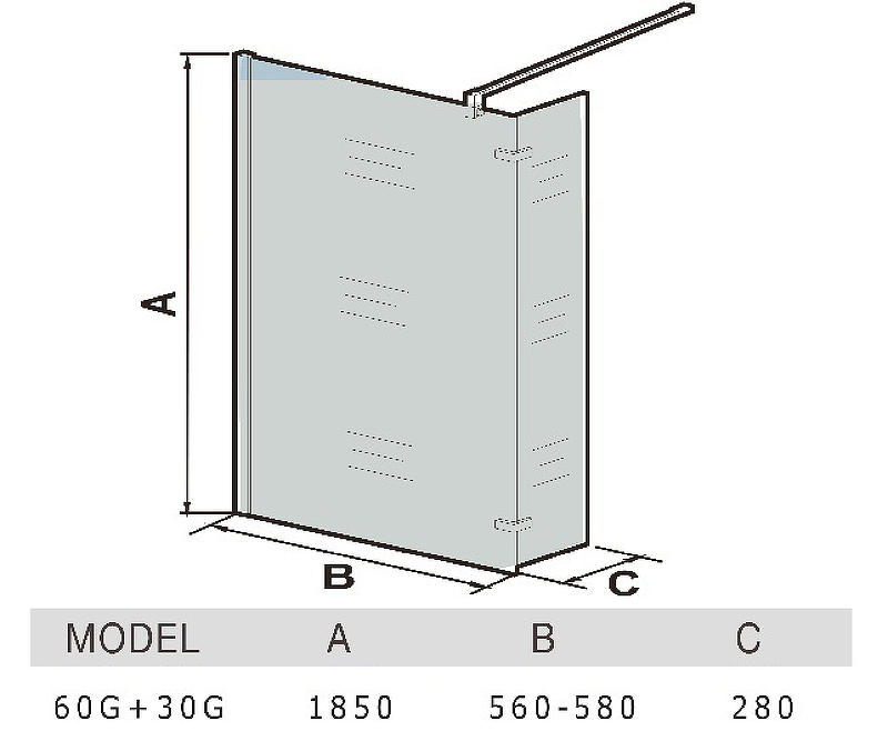 Душевая перегородка WeltWasser WW400  60G+30G 60х185 хром  10000008001 - 1