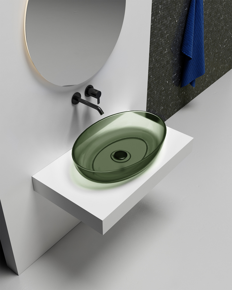 Раковина накладная прозрачная ABBER Kristall AT2801Vesuvian оливковая - 1