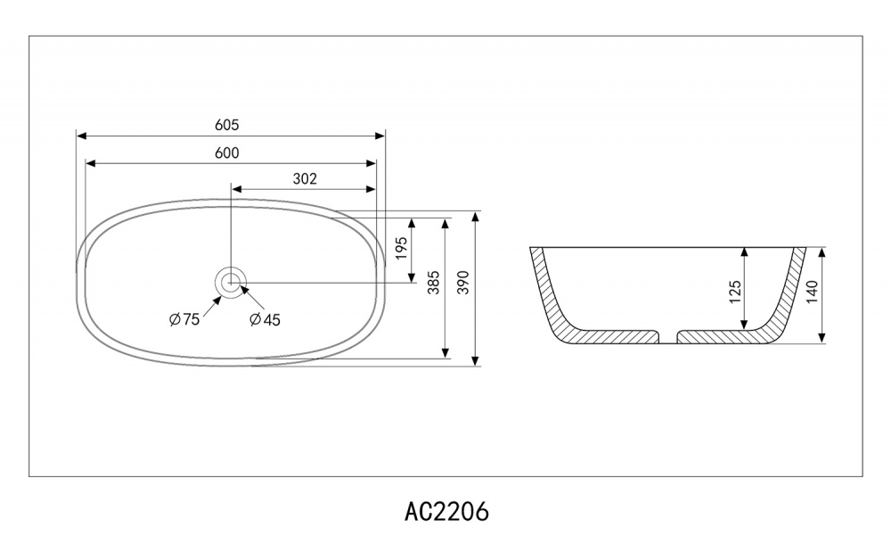 Раковина накладная Abber Rechteck 60.5х39 серый матовый AC2206MG - 3