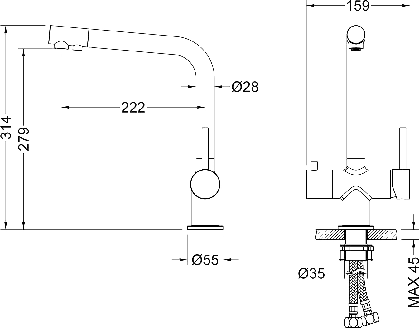 Смеситель Timo Saona для кухонной мойки, черный 2396/03F - 1