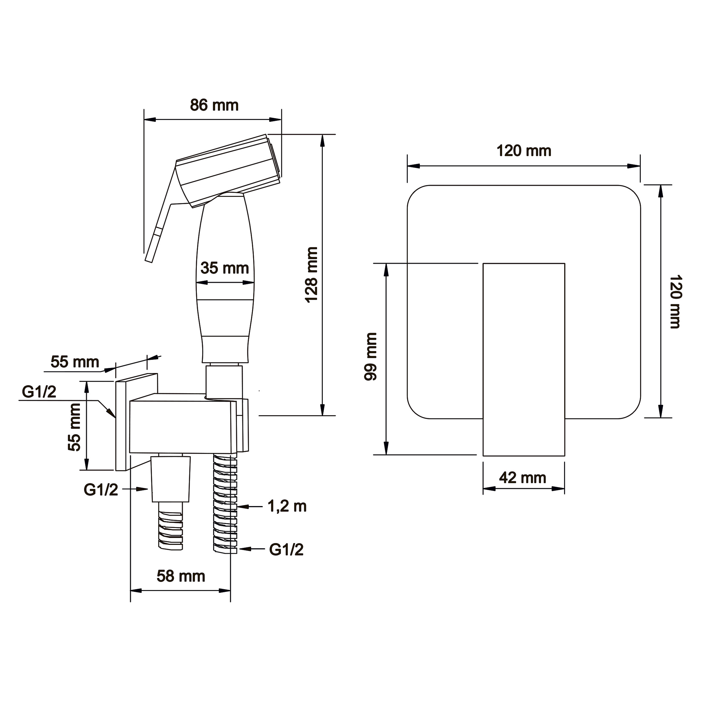 Swedbe Platta Гигиенический душ со встроенным смесителем с монтажным боксом, цвет: черный 5549B - 4