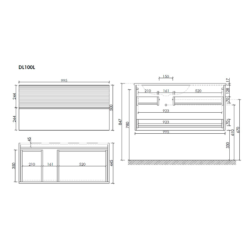 Тумба под раковину Sancos Delta 99х44 левая серая - светлое дерево DL100LGR - 3