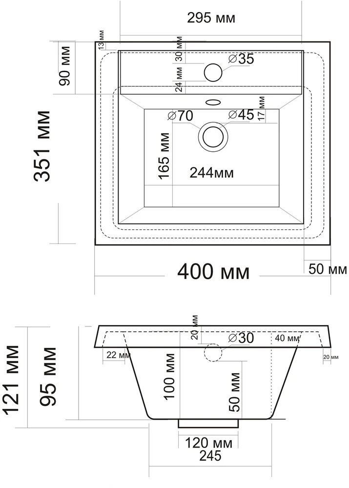 Мебельная раковина Stella Polar Alice 40 белая 4627173210287 - 1