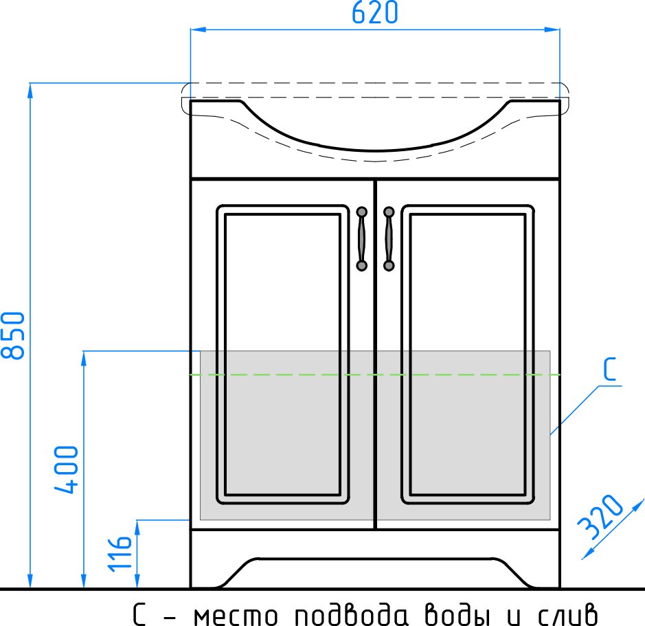 Тумба с раковиной Style Line Олеандр-2 65 Люкс, рельеф пастель - 8
