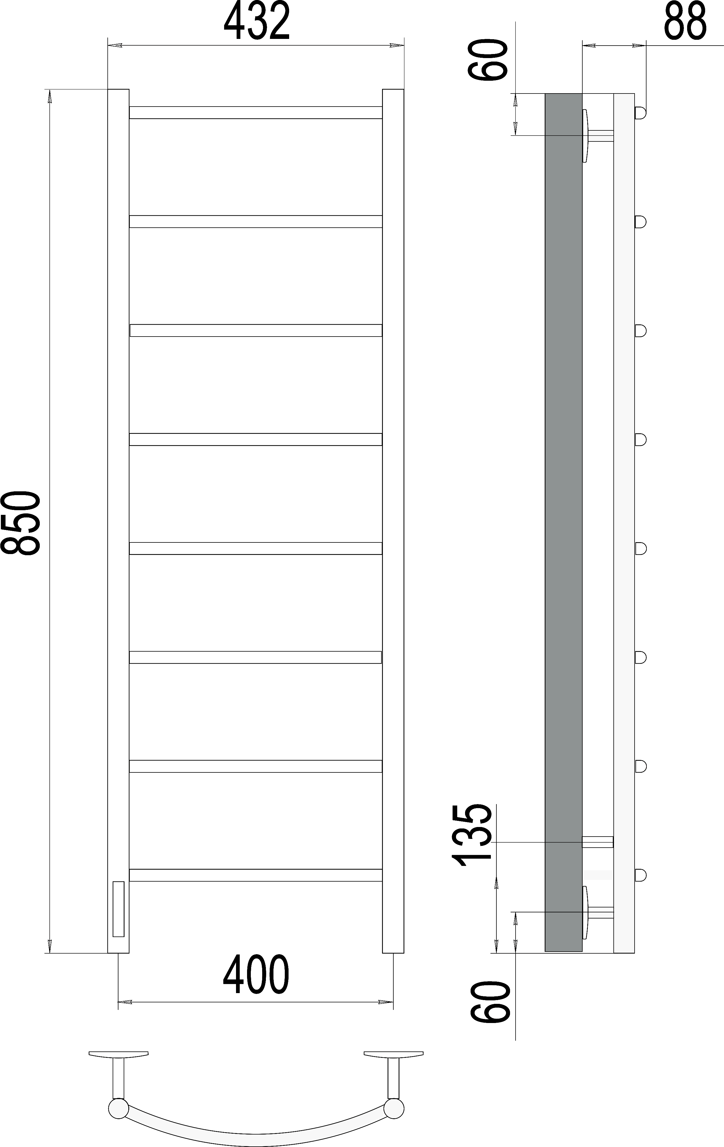 Электрический полотенцесушитель Terminus Классик П8 400x850 Хром 4670078531353 - 2