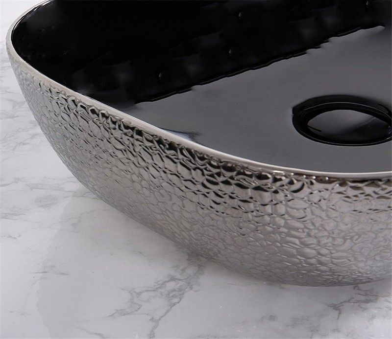 Раковина накладная CeramaLux NC 46 см черный/серебро  D1333H020 - 4