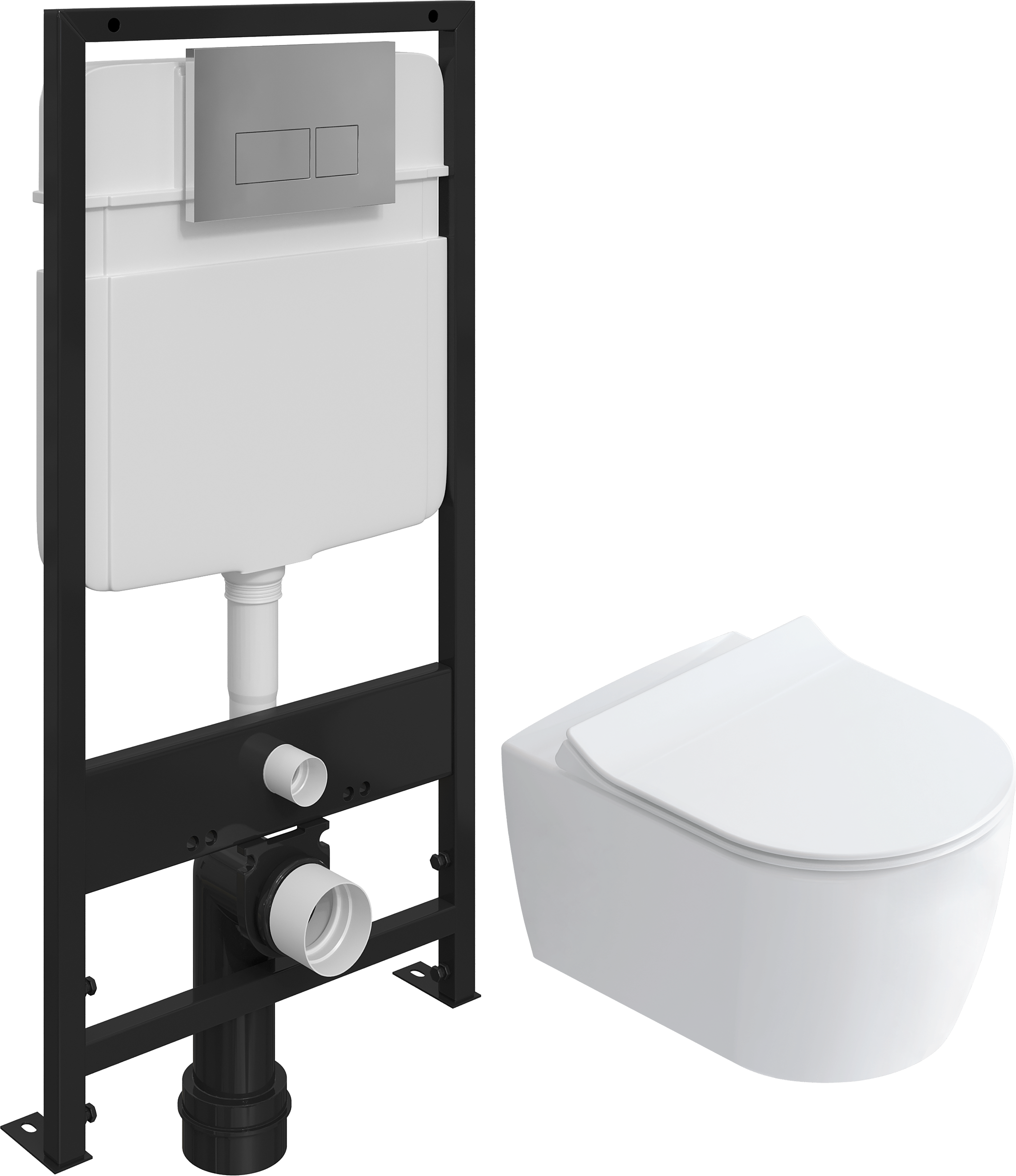 Комплект Унитаз подвесной STWORKI Ноттвиль SETK3104-2616 безободковый, с микролифтом + Система инсталляции для унитазов EWRIKA ProLT 0026-2020 с кнопкой смыва 0041 хром 560102 - 0