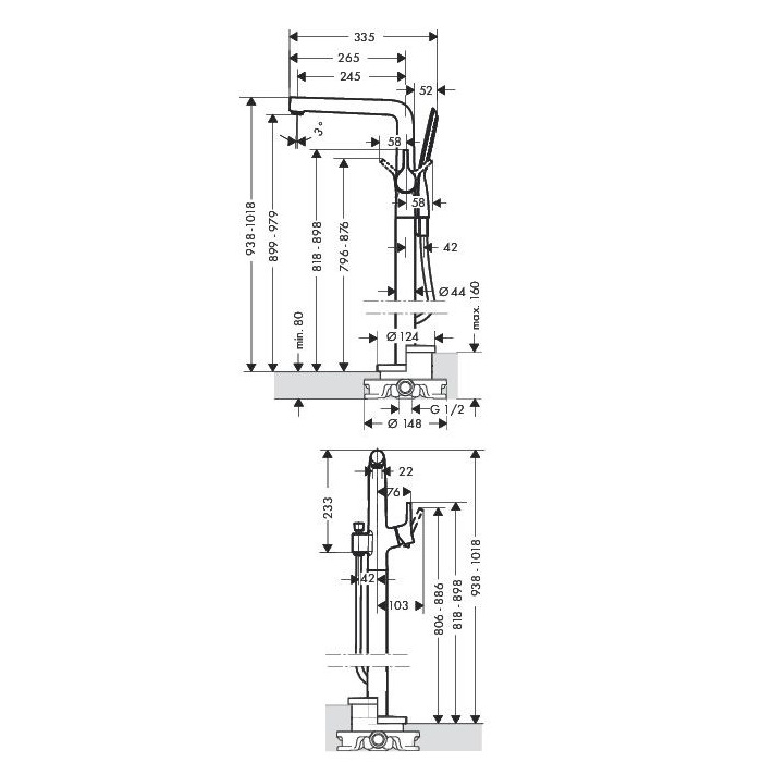 72412000 HG Talis S смеситель для ванны напольный - 1