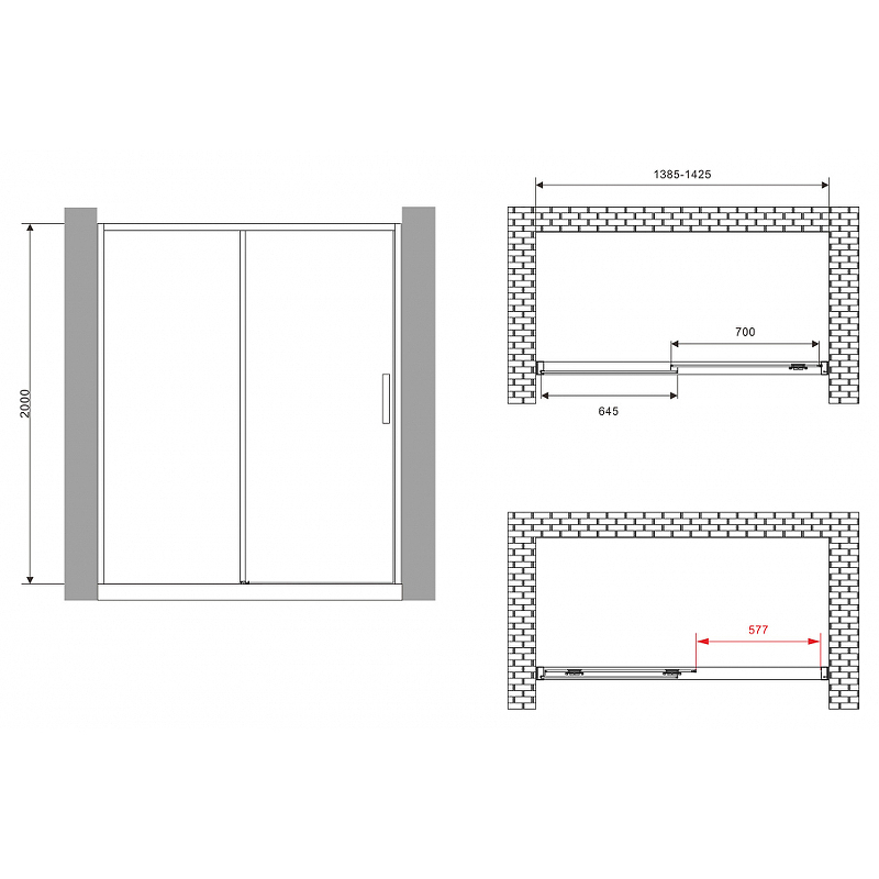 Душевая дверь Abber Komfort 140 хром стекло прозрачное AG93140 - 1