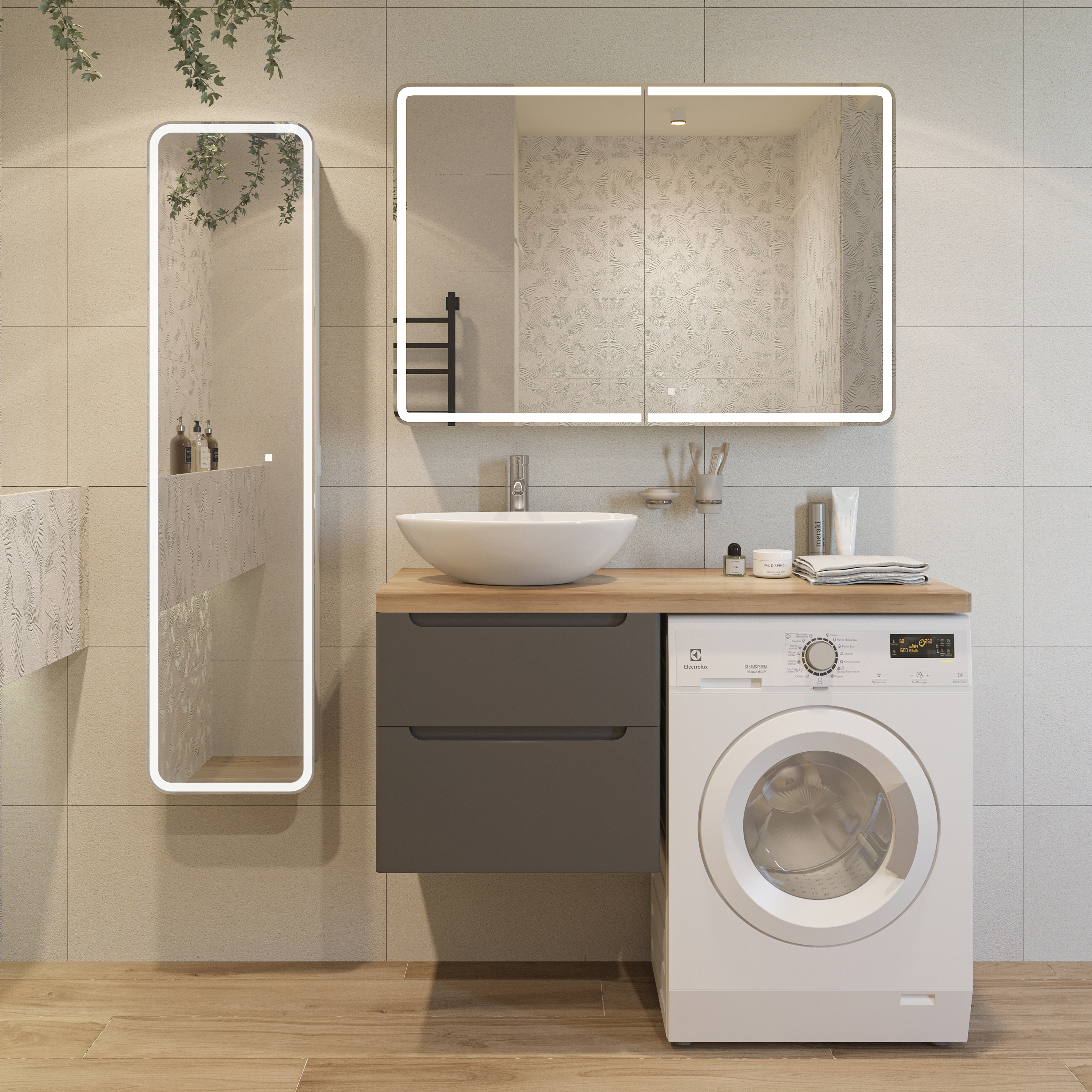 Тумба с раковиной STWORKI Берген 60 серая со светлой столешницей 122, Moduo 55 Leaf, R 549664 - 1