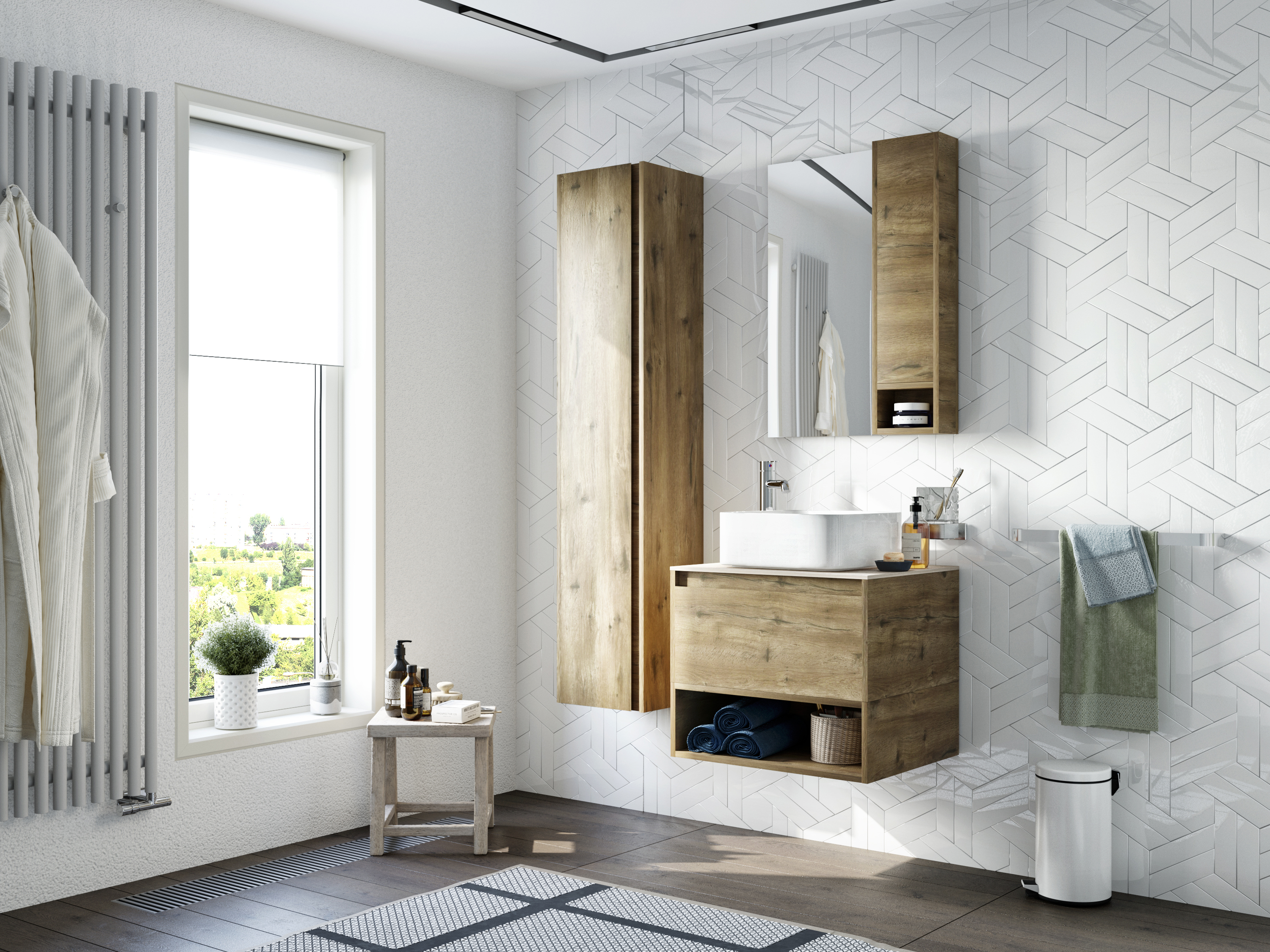 Мебель для ванной STWORKI Карлстад 60 дуб рустикальный, простоун беж, с отверстием под смеситель в столешнице 425192 - 1