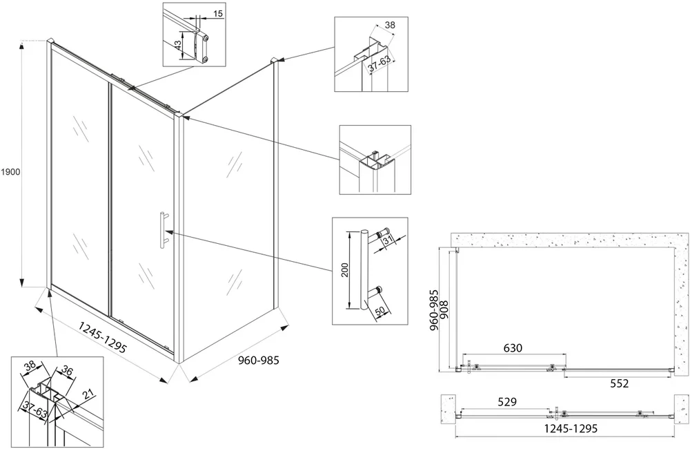 Душевой уголок Veconi Rovigo RV-072 130x100 профиль хром  RV072-130100-01-C4 - 2